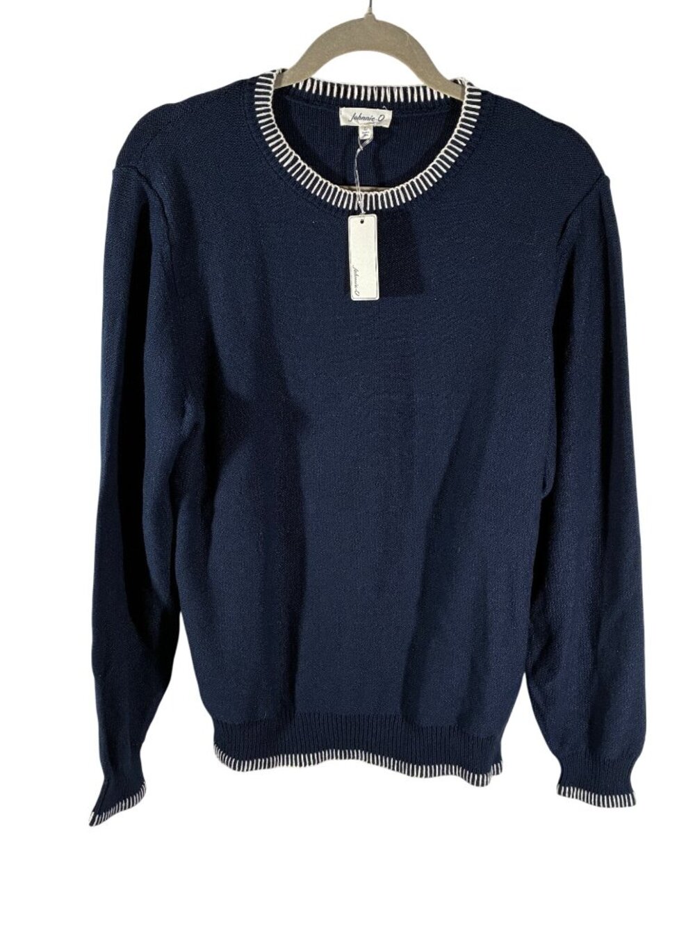 Johnnie-O Navy whipstitch Cotton Blend Crewneck Sweater Large NWT golf preppy